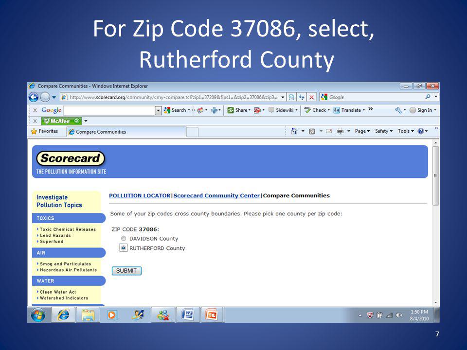 For Zip Code 37086, select, Rutherford County 7
