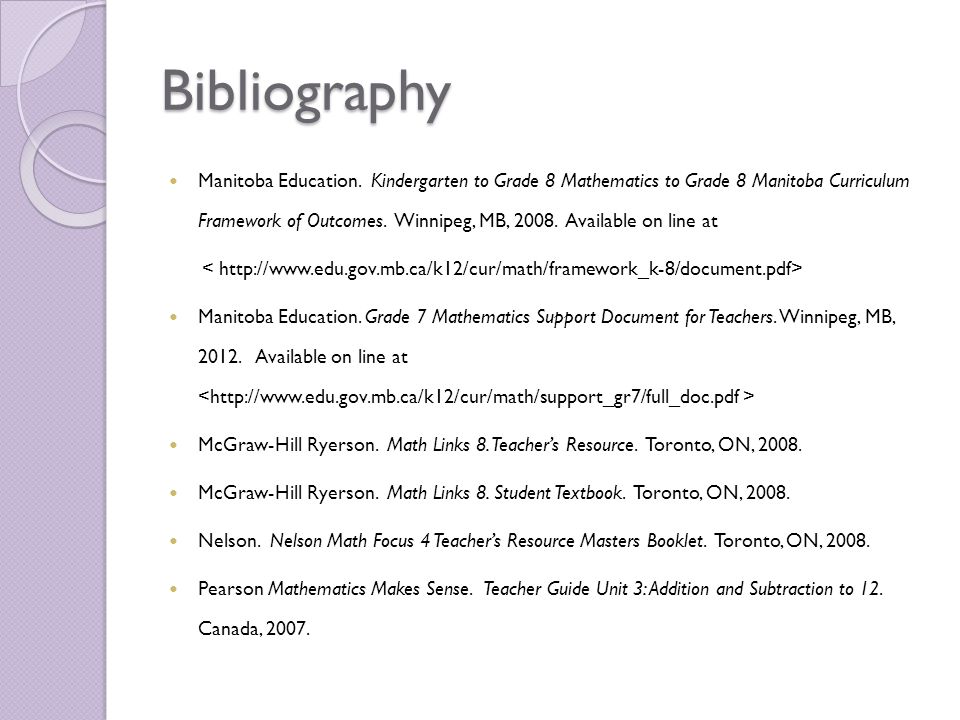 Bibliography Manitoba Education.