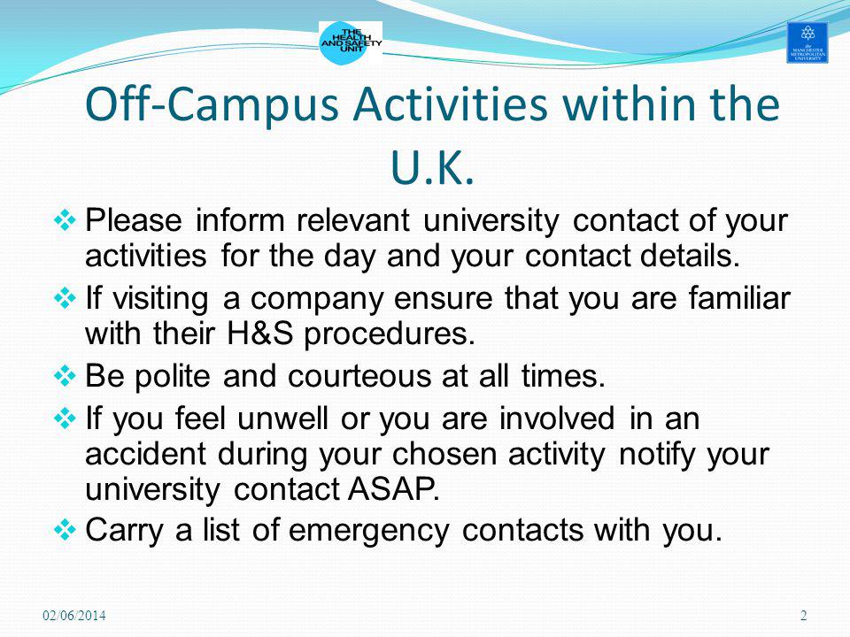 Off-Campus Activities within the U.K.