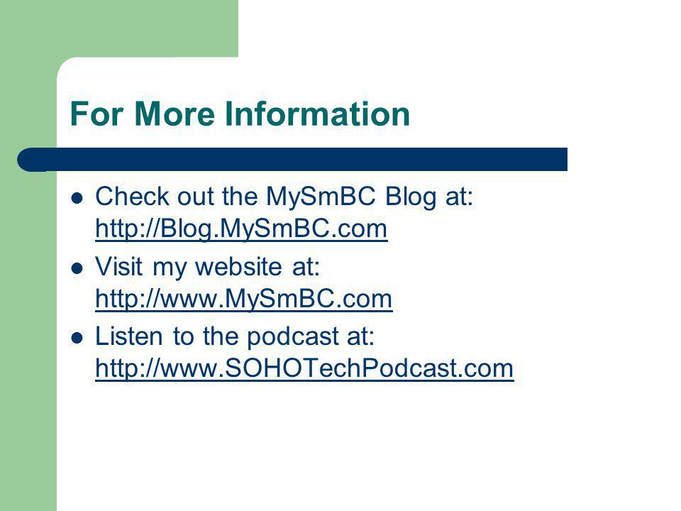 For More Information Check out the MySmBC Blog at:     Visit my website at:     Listen to the podcast at: