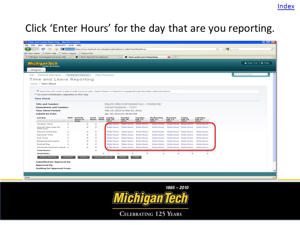 Click Enter Hours for the day that are you reporting. Index