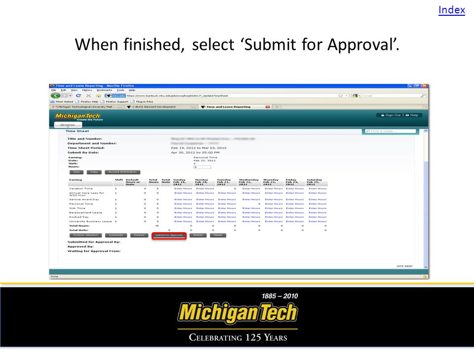When finished, select Submit for Approval. Index