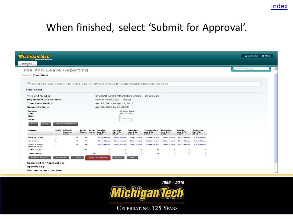 When finished, select Submit for Approval. Index