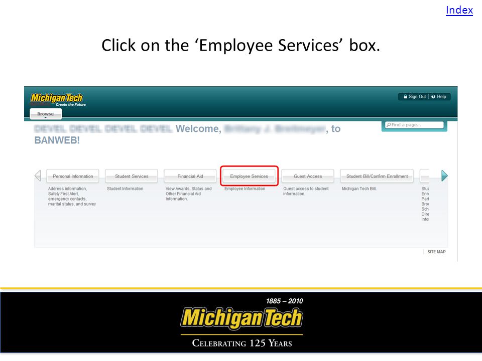 Click on the Employee Services box. Index