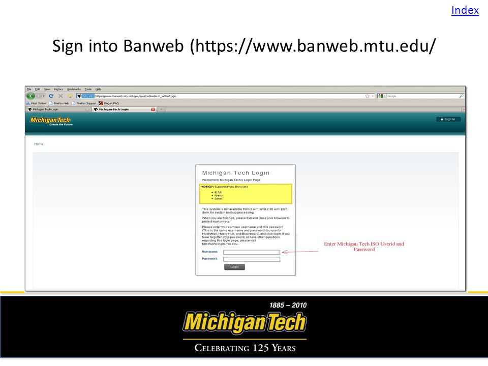 Sign into Banweb (  Index