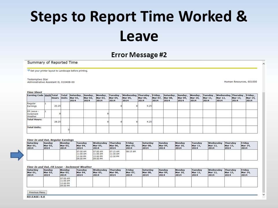 Steps to Report Time Worked & Leave Error Message #2