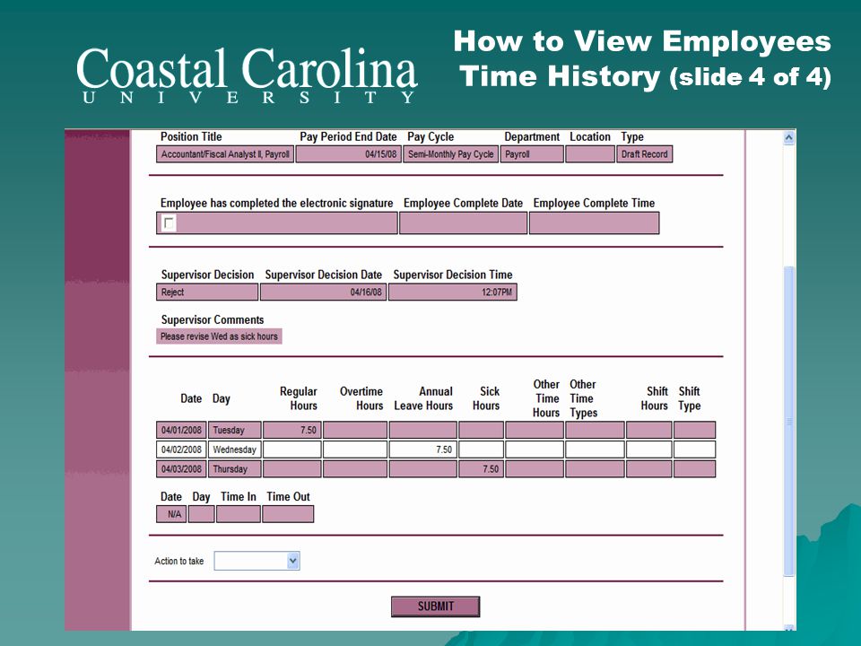 How to View Employees Time History (slide 4 of 4)