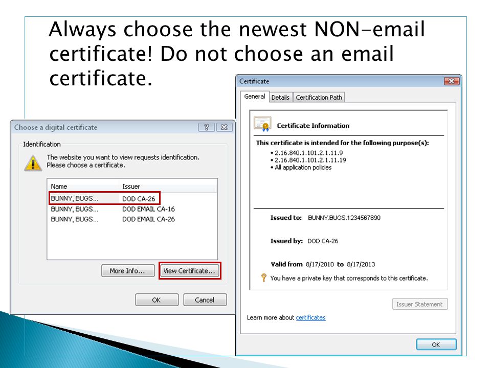 Always choose the newest NON- certificate! Do not choose an  certificate.
