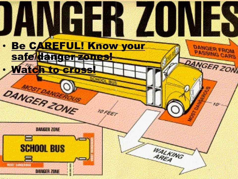 Be CAREFUL! Know your safe/danger zones! Watch to cross!