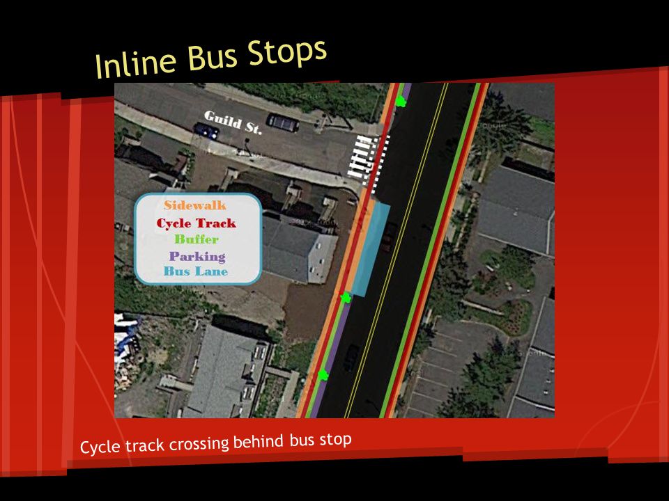 Inline Bus Stops Cycle track crossing behind bus stop