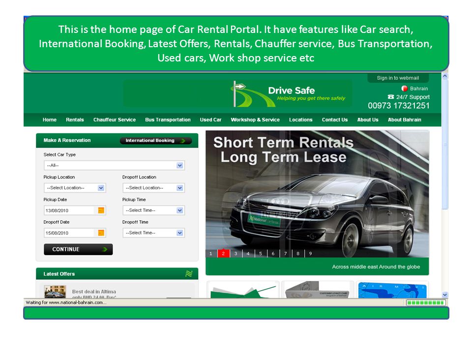 This is the home page of Car Rental Portal.