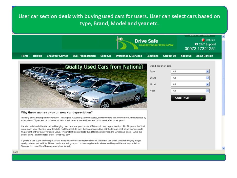 User car section deals with buying used cars for users.