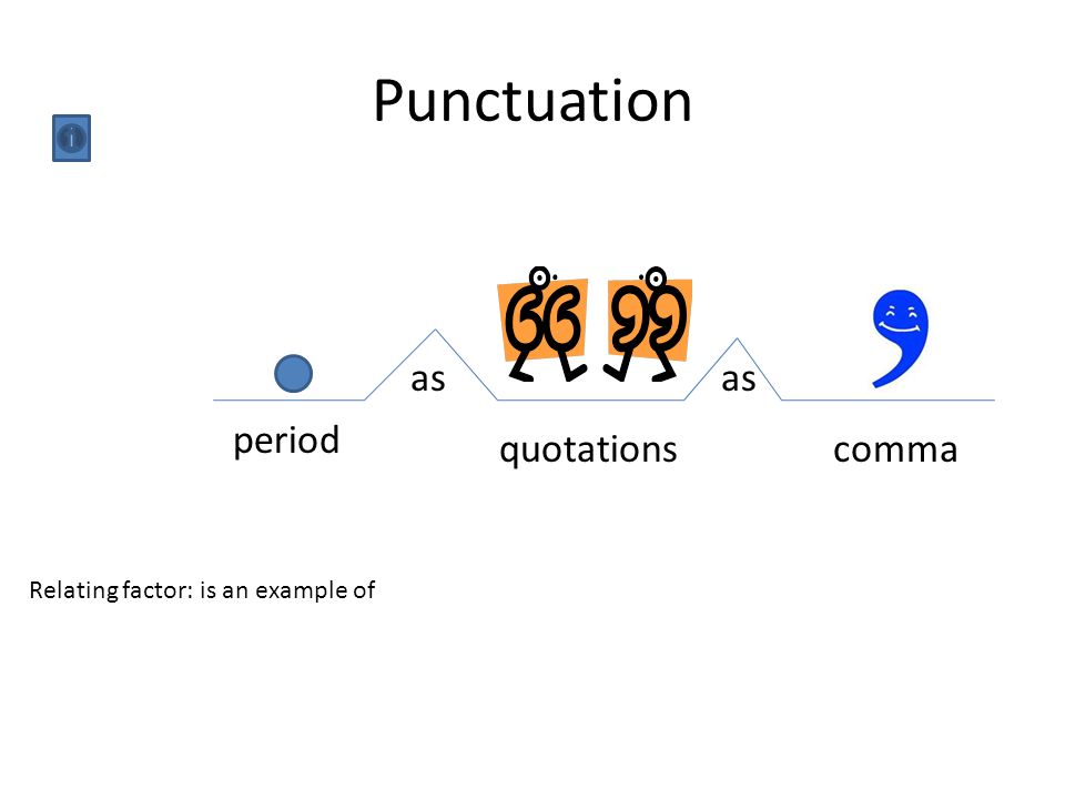 Punctuation period quotationscomma as Relating factor: is an example of