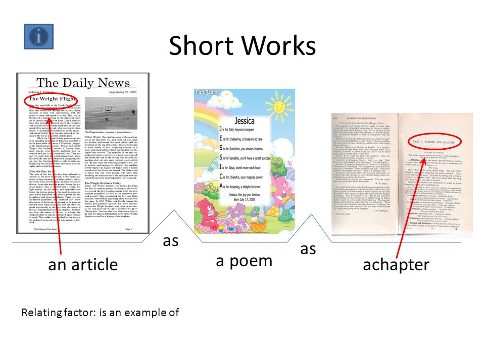 Short Works an article a poem achapter as Relating factor: is an example of