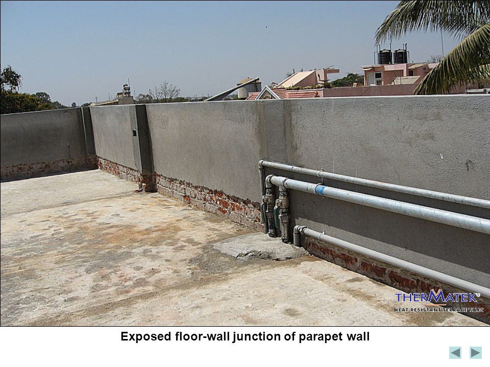 Exposed floor-wall junction of parapet wall