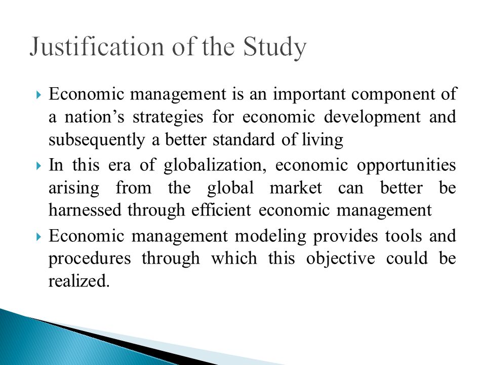 Economic management is an important component of a nations strategies for economic development and subsequently a better standard of living In this era of globalization, economic opportunities arising from the global market can better be harnessed through efficient economic management Economic management modeling provides tools and procedures through which this objective could be realized.