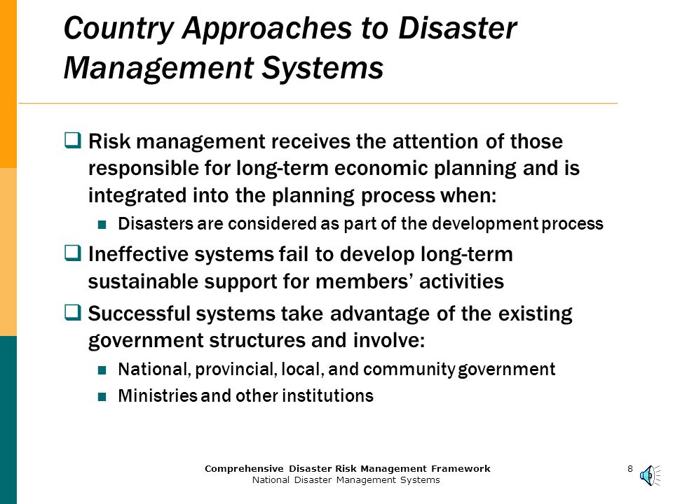 7Comprehensive Disaster Risk Management Framework National Disaster Management Systems Typical Organizational Structure