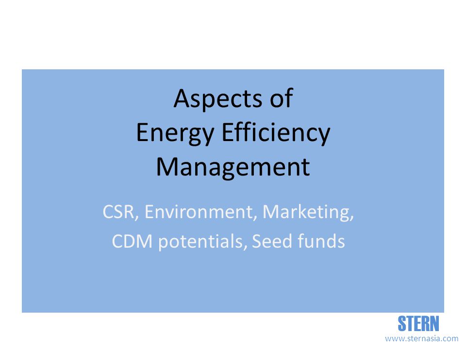 STERN   Aspects of Energy Efficiency Management CSR, Environment, Marketing, CDM potentials, Seed funds