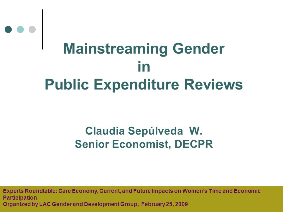 Mainstreaming Gender in Public Expenditure Reviews Claudia Sepúlveda W.