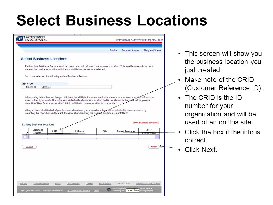 Select Business Locations This screen will show you the business location you just created.