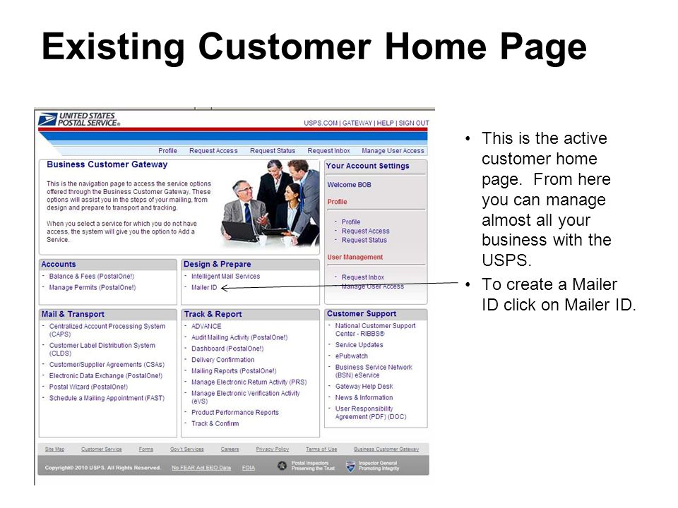 This is the active customer home page.