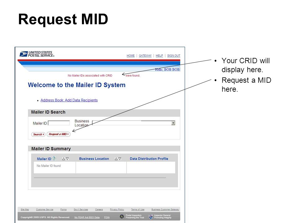 Request MID Your CRID will display here. Request a MID here.
