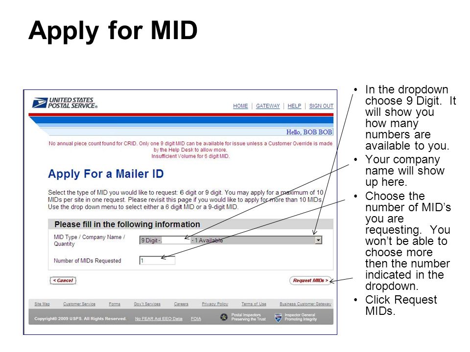 Apply for MID In the dropdown choose 9 Digit.