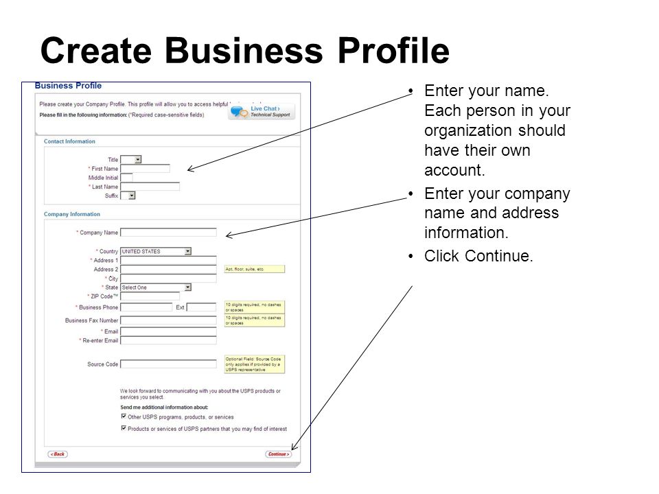 Create Business Profile Enter your name.
