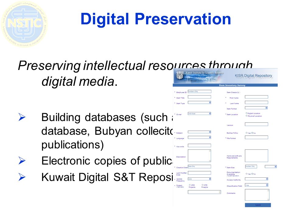Preserving intellectual resources through digital media.