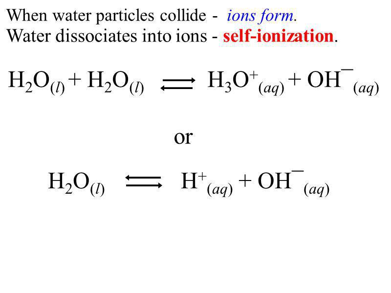 Water dissociates into ions - self-ionization. When water particles collide - ions form.