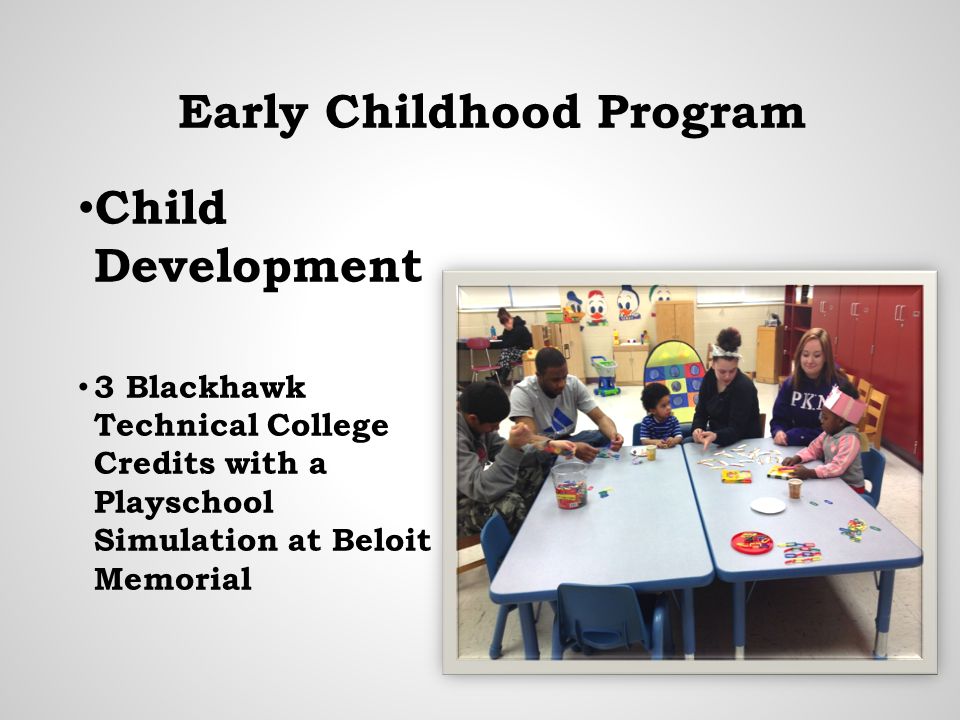 Early Childhood Program Child Development 3 Blackhawk Technical College Credits with a Playschool Simulation at Beloit Memorial