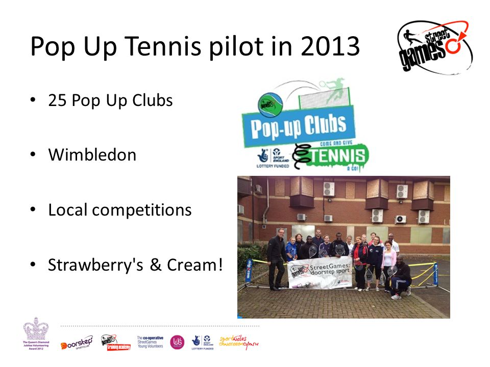 Pop Up Tennis pilot in Pop Up Clubs Wimbledon Local competitions Strawberry s & Cream!