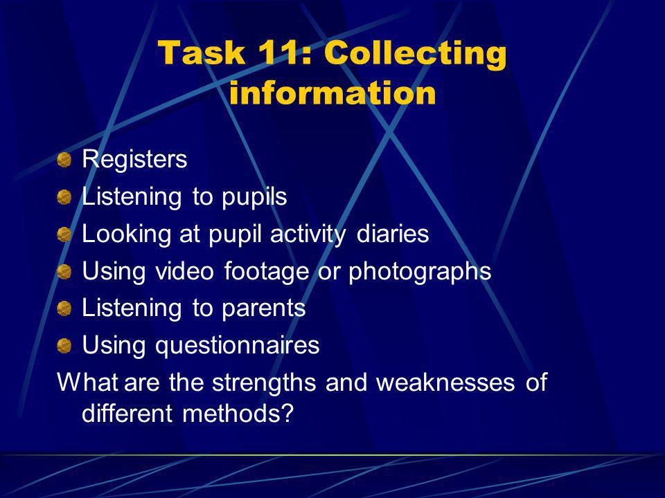 Task 10: Identifying signs of success Look back to objectives task Imagine pupils in 6/12 weeks / 6/12 months time when they have started trying to achieve these objectives What will you see them doing different from now.
