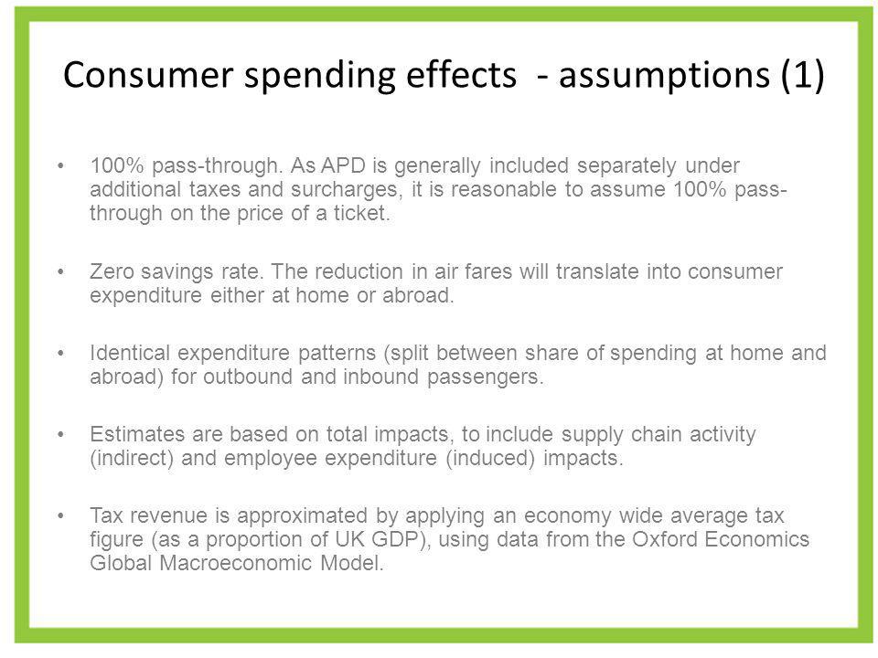 Consumer spending effects - assumptions (1) 100% pass-through.