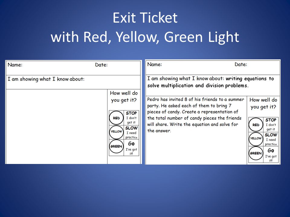 Exit Ticket with Red, Yellow, Green Light