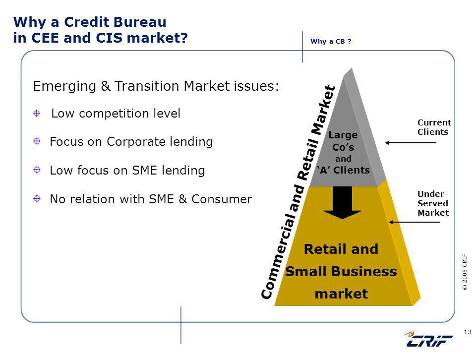 © 2006 CRIF 13 Why a Credit Bureau in CEE and CIS market.