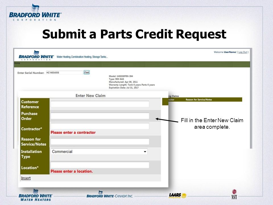 Submit a Parts Credit Request Fill in the Enter New Claim area complete.