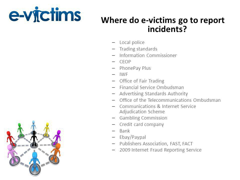 Where do e-victims go to report incidents.
