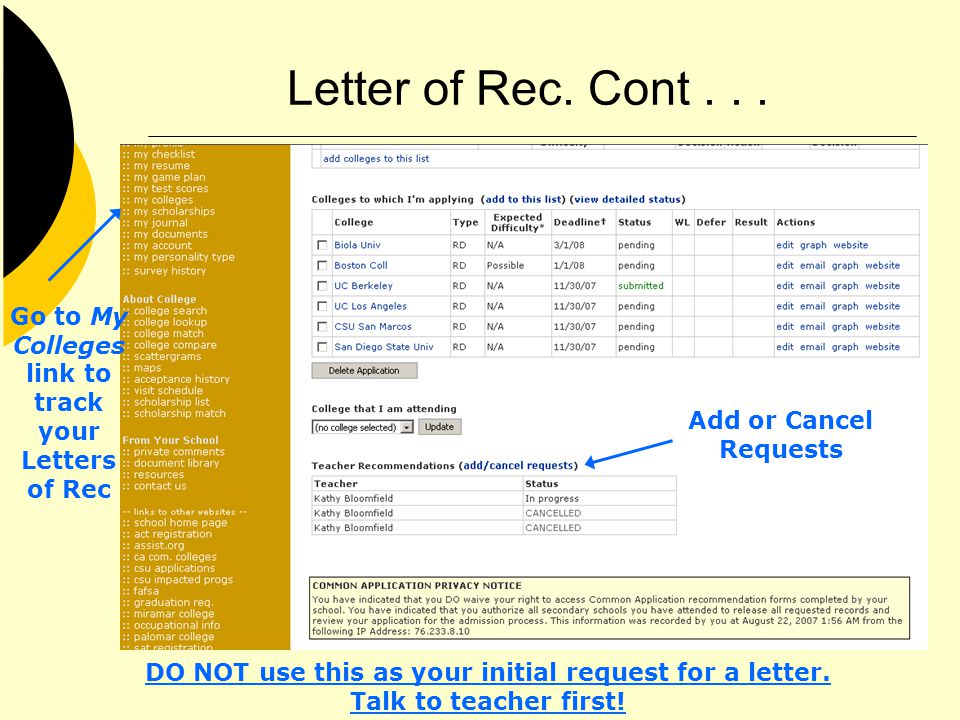 Letter of Rec. Cont...