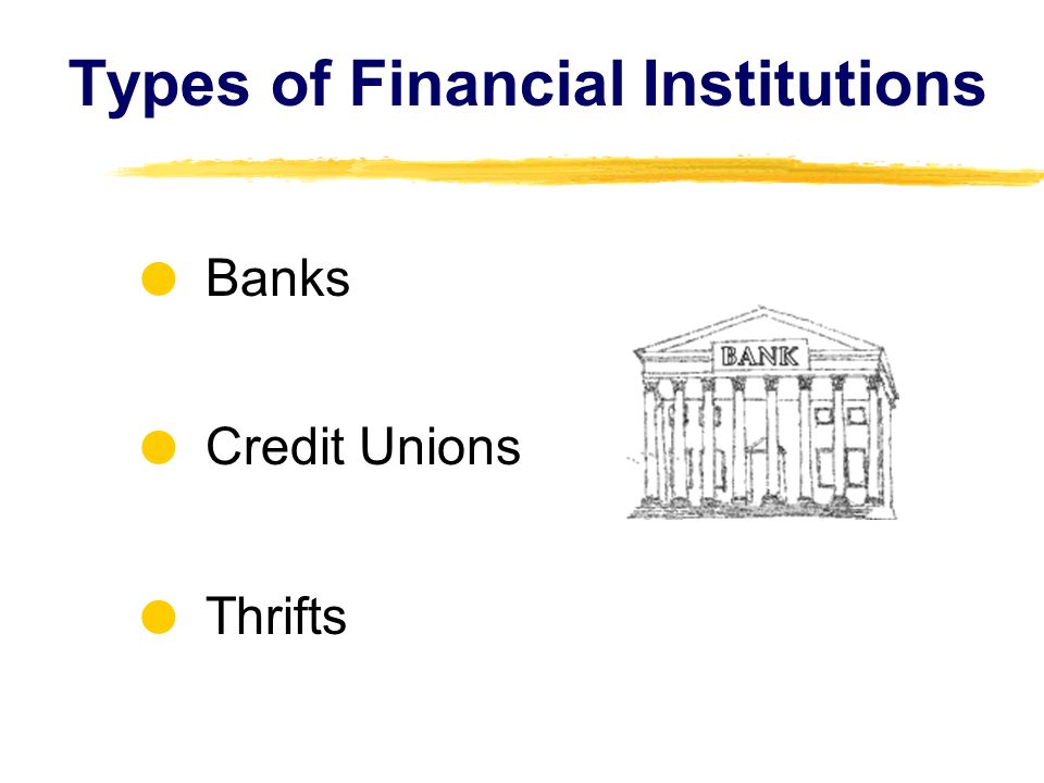 Types of Financial Institutions Banks Credit Unions Thrifts