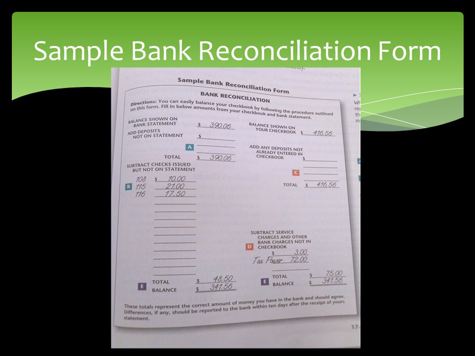Sample Bank Reconciliation Form