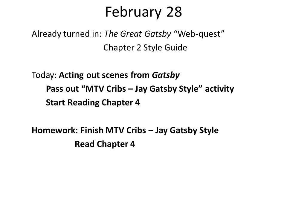 February 28 Already Turned In The Great Gatsby Web Quest Chapter