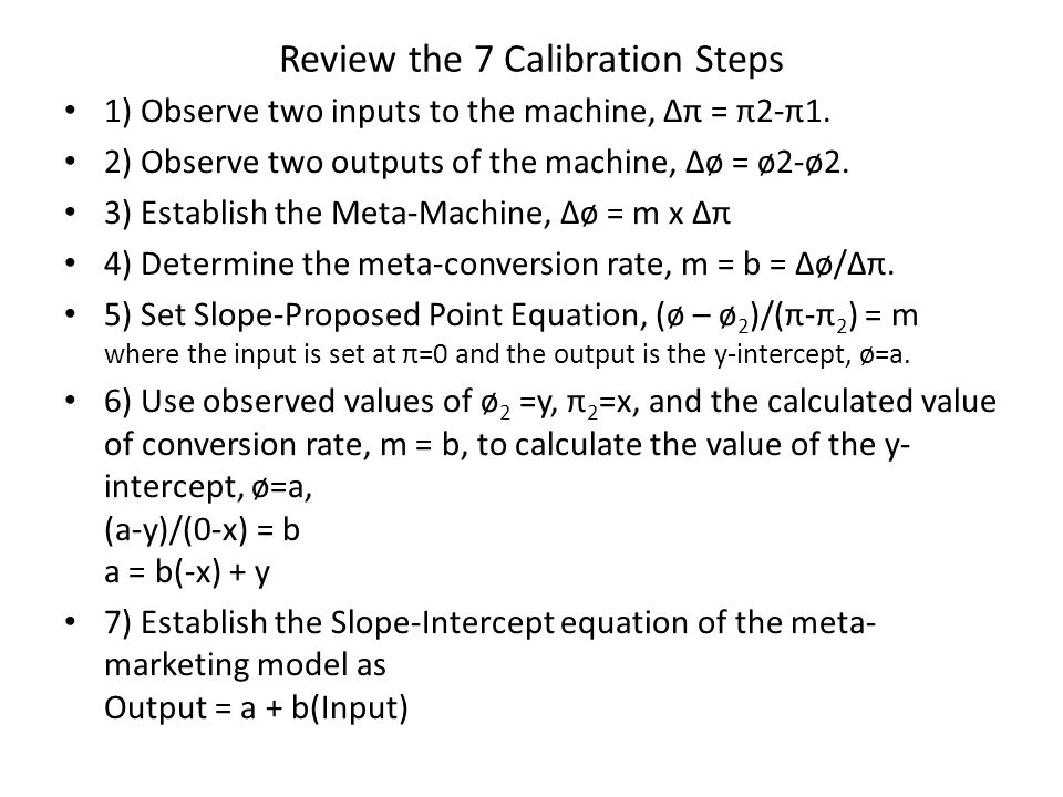 Review the 7 Calibration Steps 1) Observe two inputs to the machine, π = π2-π1.