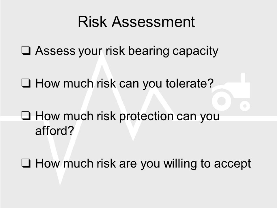 Risk Assessment Assess your risk bearing capacity How much risk can you tolerate.