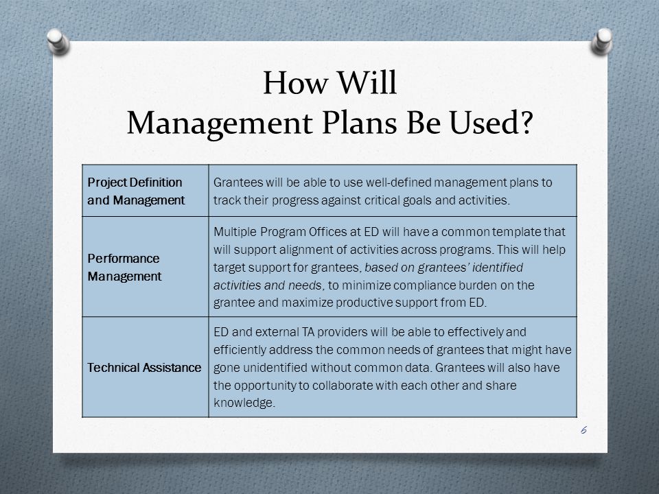 How Will Management Plans Be Used.