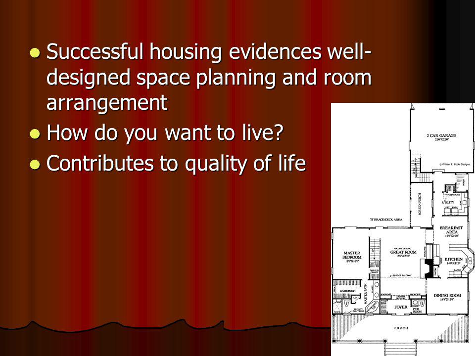 Successful housing evidences well- designed space planning and room arrangement Successful housing evidences well- designed space planning and room arrangement How do you want to live.