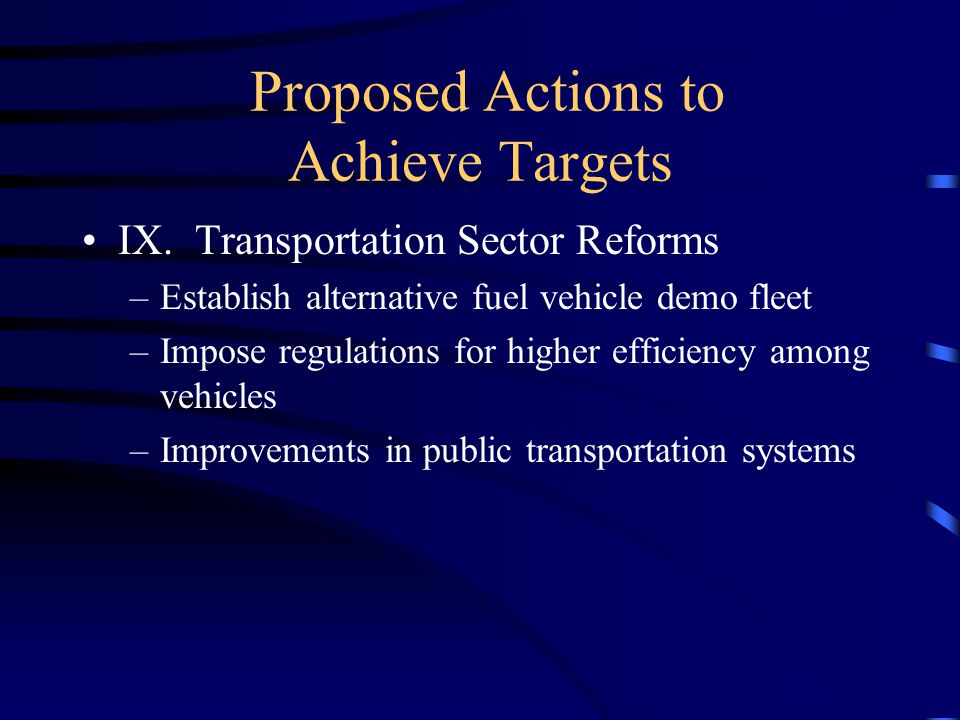 Proposed Actions to Achieve Targets IX.