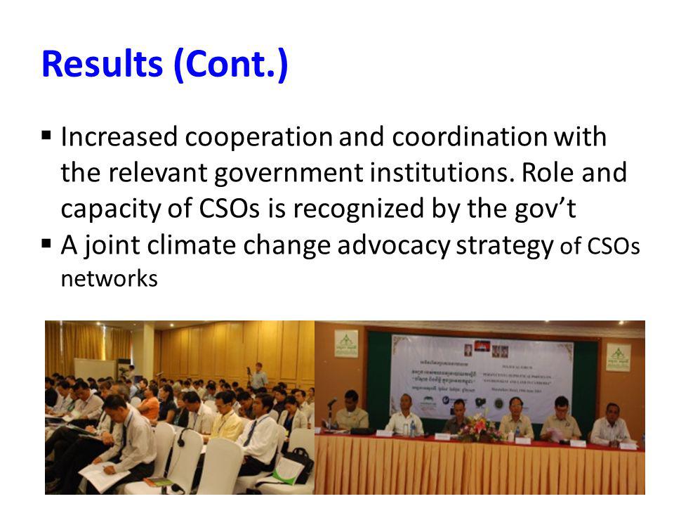 Results (Cont.) Increased cooperation and coordination with the relevant government institutions.