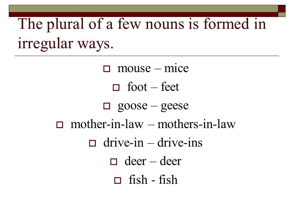 The plural of a few nouns is formed in irregular ways.