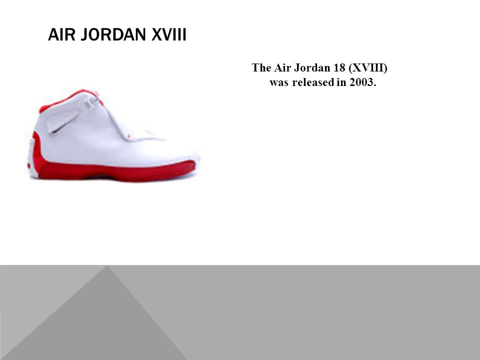 The Air Jordan 18 (XVIII) was released in AIR JORDAN XVIII